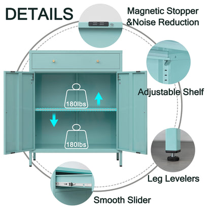 CJF Metal Storage Cabinet, Sideboard Buffet Cabinet with Drawer and Adjustable Shelf, Kitchen Storage Cabinet for Living Room, Dining Room, Bedroom, Entryway, Hallway - WoodArtSupply