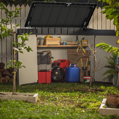 Keter Elite Store Outdoor Storage Shed, 4.6x2.7 Ft, All-Weather, Lockable Doors, Built-in Ventilation, Lid-to-Bin Kit, & Soft Close Mechanism, Grey - WoodArtSupply