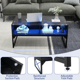 Tangkula LED Coffee Table, High Glossy Center Table with 4 Storage Cubes, Faux Marble & Tempered Glass Top, Adjustable Light Colors, Remote Control, Modern Cocktail Table for Living Room (Black) Tangkula