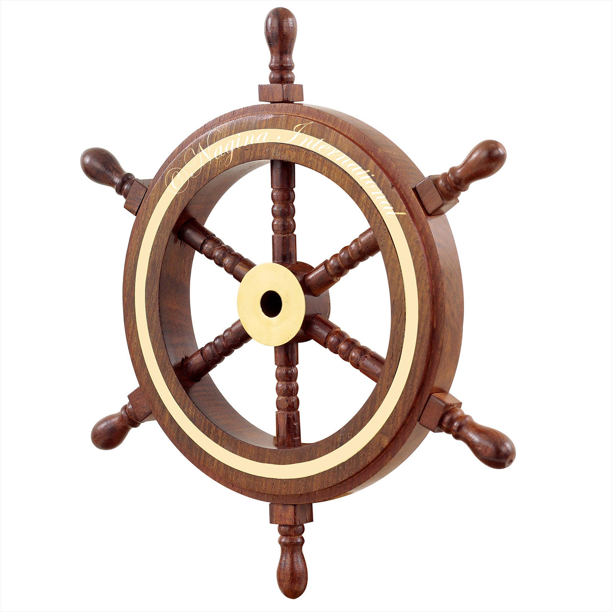 Nagina International 4" Small Rosewood Crafted Brass Ring Ship Wheel | Pirate's Adult Nautical Decor Steering Wheel | Maritime Nursery Decor Nagina International
