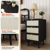 PHOYAL Rattan Nightstand Set of 2, End Table Rattan Bedside Table with Storage 3-Drawer Side Table with 3 Hand Made Rattan Decorated Drawers Wood Accent Table, Black 2 Pack PHOYAL