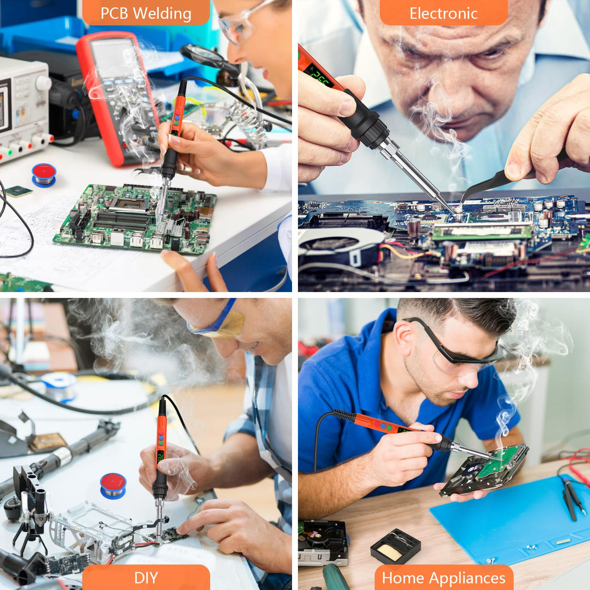 Soldering Iron Kit, 120W LED Digital Advanced Solder Iron Soldering Gun kit, 110V Welding Tools, Smart Temperature Control [356℉-932℉], Extra 5pcs Tips, Auto Sleep, Temp Calibration, Orange Q-MING