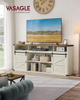 VASAGLE TV Stand for TVs up to 75 Inches, Farmhouse Entertainment Center with Sliding Barn Doors, TV Console Table for Living Room, Rustic White and Honey Brown ULTV323W02 VASAGLE