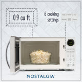 Nostalgia Modern Retro Countertop Microwave Oven - 900-Watt - 0.9 cu ft - 12 Pre-Programmed Cooking Settings - Digital Clock - Kitchen Appliances - White Nostalgia