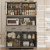 BOTLOG 71" Pantry Storage Cabinet, Farmhouse Food Pantry Cabinet with Microwave Stand, Kitchen Hutch with Large Drawer and Shelves for Dining Room Farmhouse Grey BOTLOG
