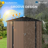 Gizoon Outdoor Storage Shed 6 x 4 FT, Galvanized Metal Garden Shed with Double Lockable Doors, Outdoor Storage Clearance for Backyard Patio Lawn-Light Brown Gizoon