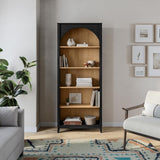 Prepac Ark 78" Tall 5-Tier Arched Bookcase, Black Oak with Oak Finish Interior, Modern Storage Accent Bookshelf with 3 Adjustable Shelves for Home, Office, Living Room, Bedroom Prepac