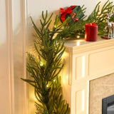 EXKRAEFT Christmas Pine Garland with Lights for Decorations 9FT Artificial Norfolk Pine Garland Realistic, Prelit Garland Lighted Christmas Garland for Mantle Christmas Garland Battery Operated EXKRAEFT