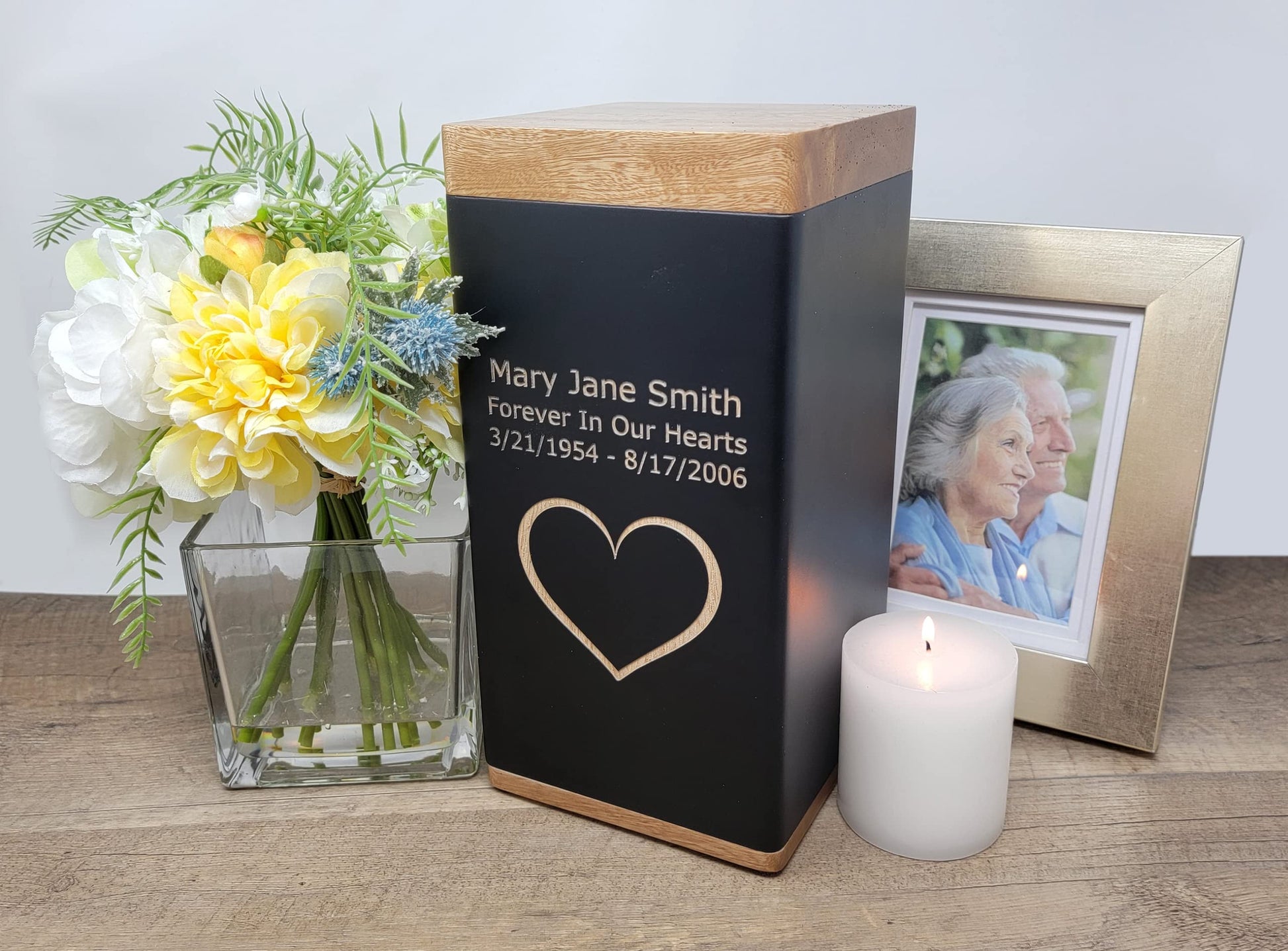 Haven Wooden Cremation Urn Large (Custom Engraved Haven Black Cremation Urn) - WoodArtSupply