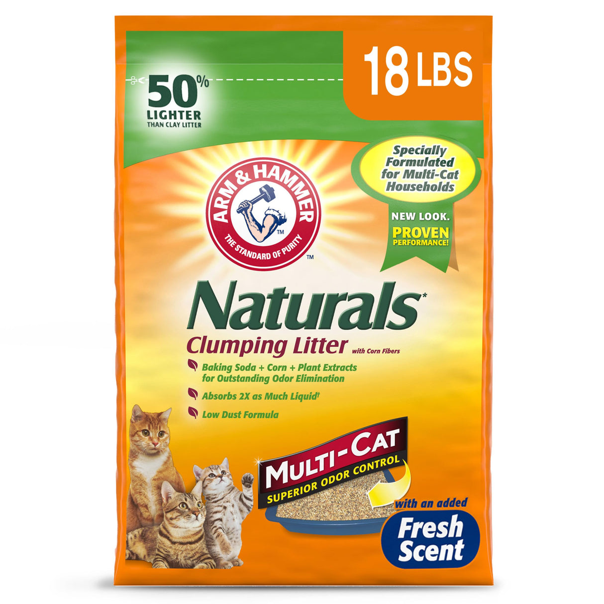 ARM HAMMER Naturals Cat Litter, Multi Cat, 18lb Bag Arm & Hammer