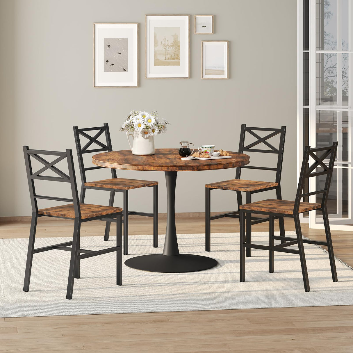 MAHANCRIS Dining Chair Set of 2, Rustic Wooden Kitchen Chairs with Backrest, Farmhouse Dining Chairs for Kitchen, Industrial Style Chair with Metal Frame, Easy Assembly, Rustic Brown TBHR1001 MAHANCRIS