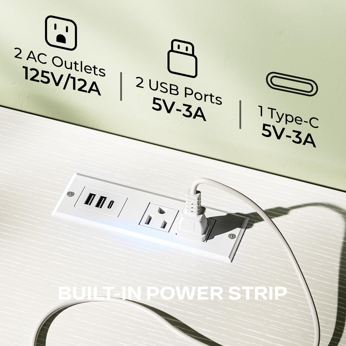 Huuger TV Stand Dresser with Power Outlets and LED Lights, 4 Drawers Entertainment Center with Open Shelf, Media Console for 50 43 Inch TV, Dresser with PU Finish, White Huuger
