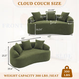 65'' Modern Curved Cloud Loveseat Sectional Sofa for Small Spaces, Luxury Plush Chenille Deep Seat Couch with 3 Pillows, No Assembly Needed Apartment Living Room Furniture, Green TTK