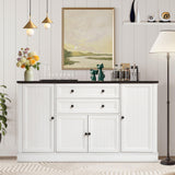 Grepatio 58" Farmhouse Sideboard Buffet Cabinet, Coffee Bar Cabinet with 2 Large Drawers & 4 Grooved Barn Doors, Wood Storage Cabinets for Dinning Room, Kitchen, Living Room, White Grepatio