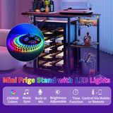 METYERRY Bakers Rack with Power Outlet and LED Light, Microwave Stand with Storage，Coffee Bar Cabinet with Wine Rack,Kitchen Shelf Suitable for Kitchen, Dining Room, Living Room, Rustic Brown METYERRY