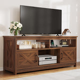 DWVO Farmhouse TV Stand for Television up to 65 Inch, Entertainment Center with Power Outlets and Open Shelf, Rustic TV Cabinet Media Console Table for Living Room, Walnut, 59 Inches DWVO