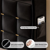 YITAHOME Queen Size Bed Frame with 4 Drawers and RGB LED Lights, Velvet Upholstered Platform Bed with Charging Station and Storage Headboard, No Box Spring Needed, Easy Assembly, Noise-Free, Black YITAHOME