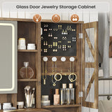 AOGLLATI Farmhouse Vanity Desk with Mirror and Lights, Makeup Vanity Set with Lights & Jewelry Cabinet & 5 Drawers, Vanity Table with Charging Station, Hidden Storage Space for Bedroom, Brown AOGLLATI