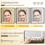 EnHomee Farmhouse Vanity Desk with LED Lighted Mirror, Makeup Vanity Table with RGB Cabinets and Lots Storage, 5 Drawers and 6 Storage Shelves for Bedroom and Dressing Room, Dark Oak EnHomee