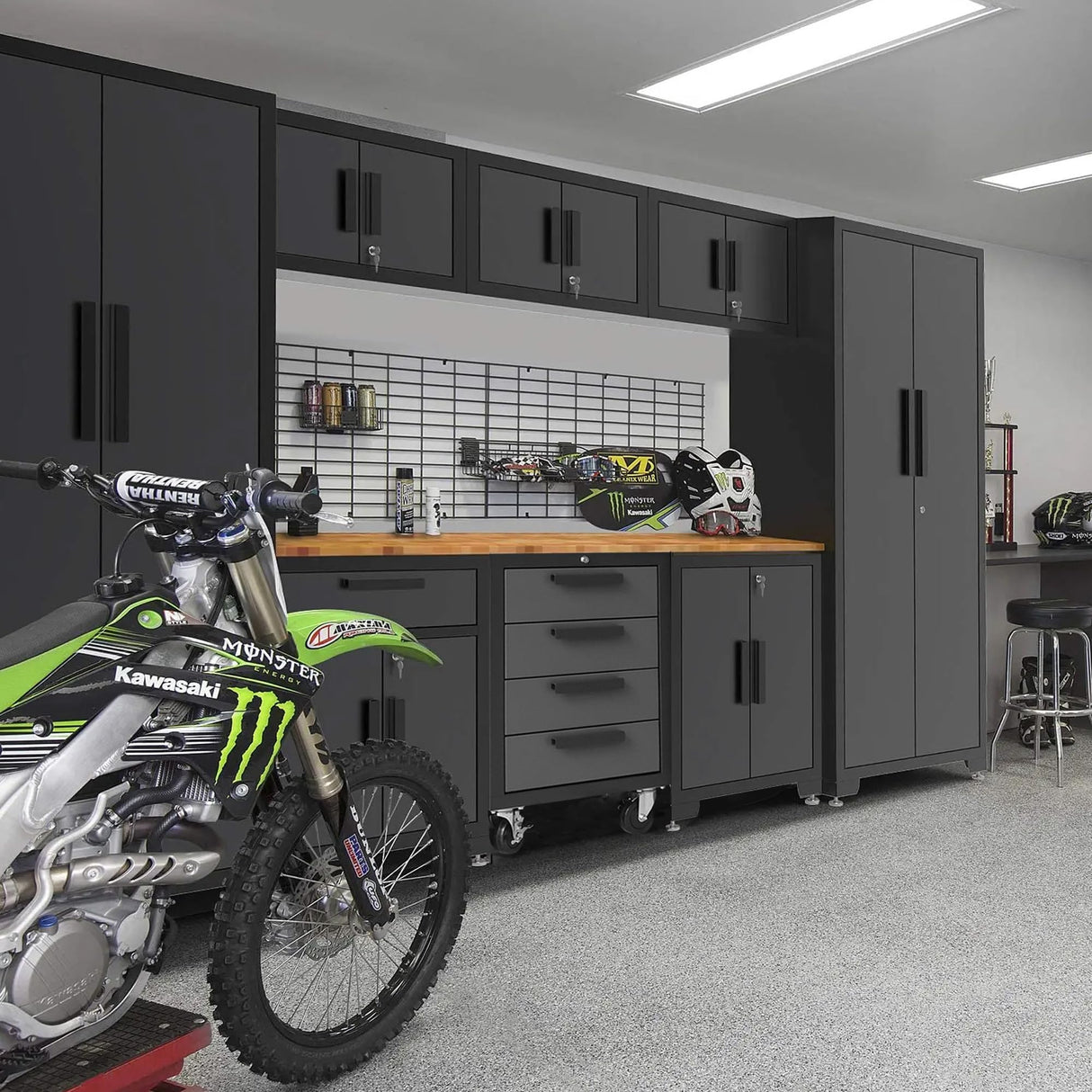 TCE Storage System, 9-Pcs Workshop Set, Included Steel Drawers Rolling Chest, Heavy Duty 9Pcs Metal Cabinets, Perfect for Organizing Garage and Tools, Black/Grey TCE