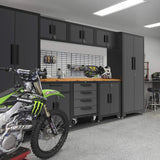 TCE Storage System, 9-Pcs Workshop Set, Included Steel Drawers Rolling Chest, Heavy Duty 9Pcs Metal Cabinets, Perfect for Organizing Garage and Tools, Black/Grey TCE