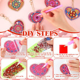 Ferreve 28 Pcs Heart Diamond Painting Keychain Kits Double Sided DIY Heart Diamond Art Keychain Ornaments for Adults Gem Key Ring Art Pendant Decor Crafts Accessories Gifts Ferreve