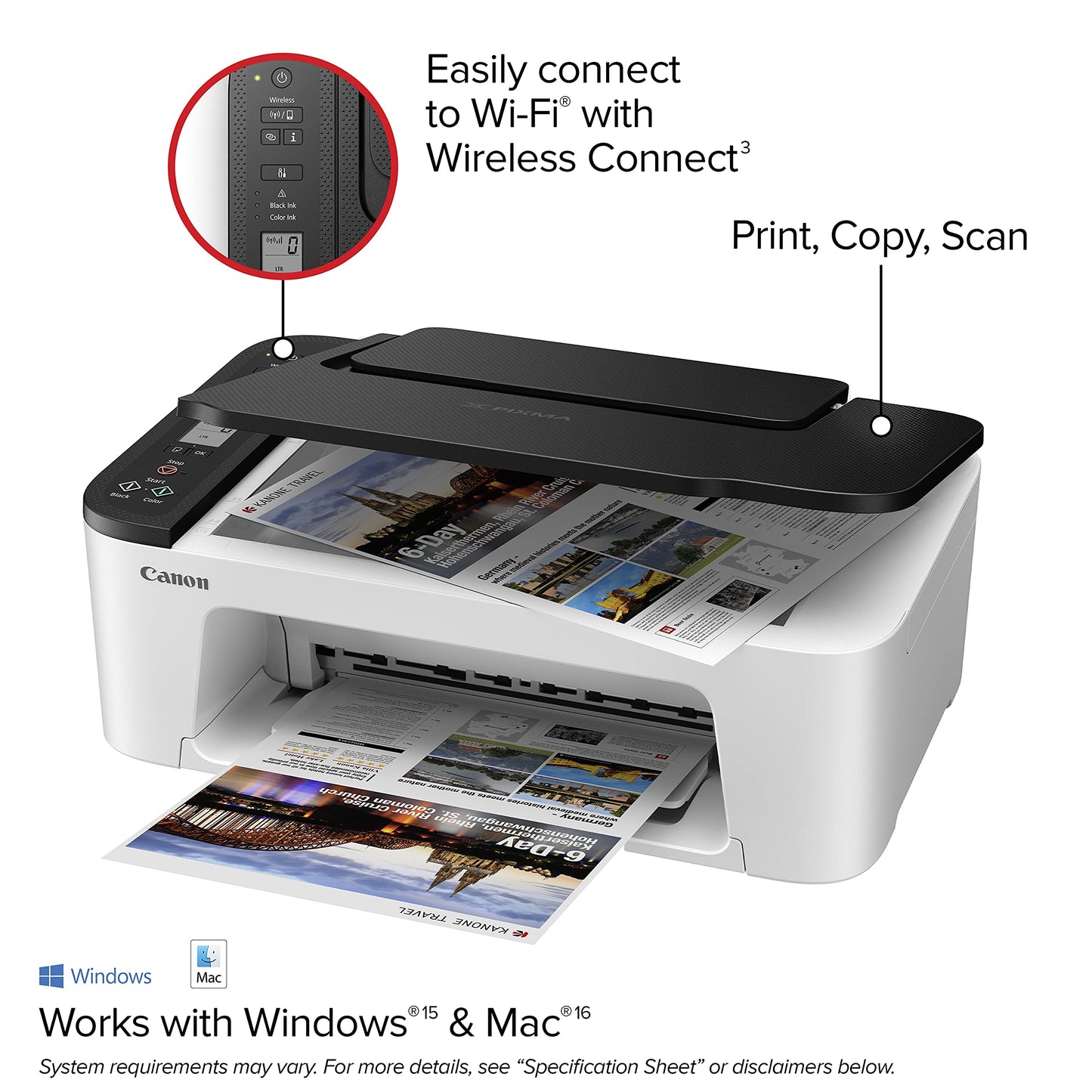 Canon PIXMA 3522 Series All-in-One Color Inkjet Printer I Print Copy Scan I Mobile Printing I Wireless I 1.5" Segment LCD I 50 Sheets Paper Tray I 4800 x 1200 dpi, Printer Cable