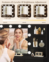 LIVELYGLOW Vanity with Lights, Makeup Vanity with Mirror, 3 Lighting Modes, for Bedroom, Black LIVELYGLOW