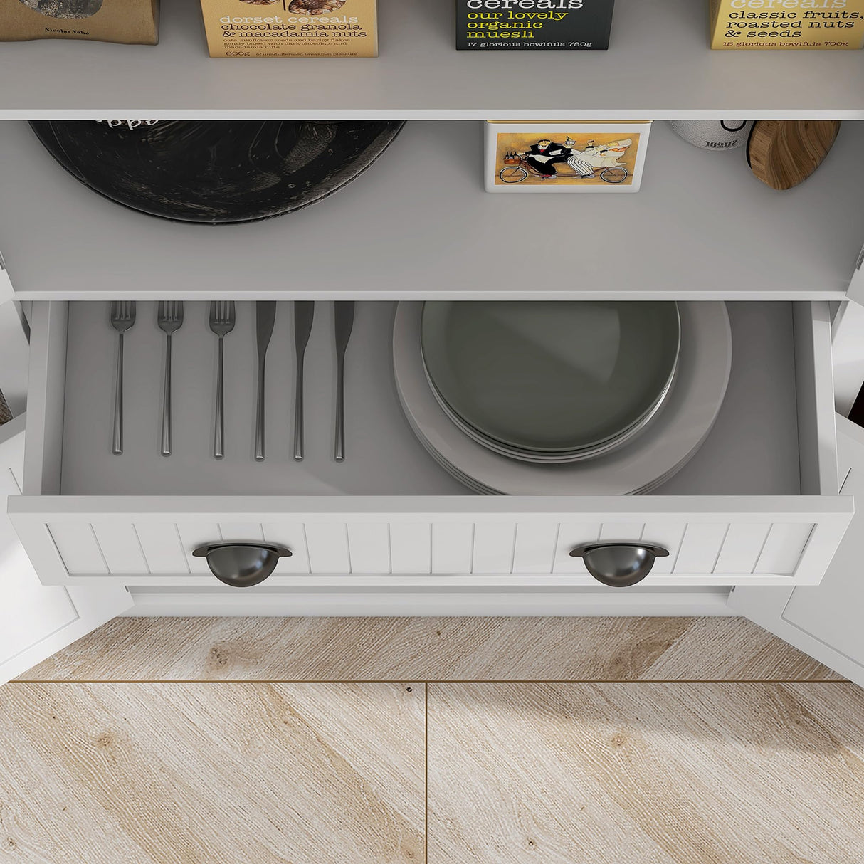 HOMCOM 72" Kitchen Pantry Storage Cabinet, Traditional Freestanding Cupboard with 4 Doors and 3 Adjustable Shelves, Large Central Drawer, White HOMCOM