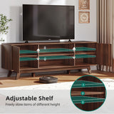 DWVO LED TV Stand, Fluted Entertainment Center for 65 Inch TV, Mid Century Modern TV Cabinet with Adjustable Shelves, Media Console Table for Living Room, Walnut DWVO