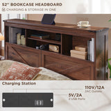ACCOHOHO Farmhouse King Size Wood Bed Frame with 52" Tall Storage Headboard and 4 Drawers,LED Light,Charging Station,Solid Wood Slats Support,Noiseless,No Box Spring Needed,Brown ACCOHOHO