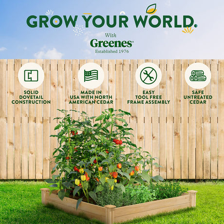 Greenes Fence Original Cedar Raised Garden Bed, 4' x 4' x 7" (3-Pack) - Made in USA with North American Cedar Greenes Fence