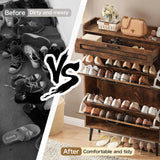 Maupvit Shoe Cabinet with 2 Flip Drawers,Hidden Shoe Storage Cabinet with 1 Pull Drawer for Entryway,Narrow Shoe Rack,Freestanding Slim Shoe Organizer Cabinet for Hallway,Brown Maupvit