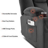MCombo 74.4" Zero Gravity Power Loveseat Recliner with Console, Heat and Vibration Massage, Reclining Loveseat Sofa with USB Ports, Cup Holders for Living Room, Fabric 6035SET (Grey) MCombo