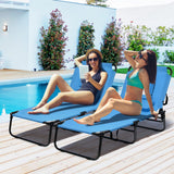 gotoplay Folding Beach Lounge Chair w/ 5 Adjutable Backrest & Padded Pillow, Sunbathing Lounger Chair, Sun Tanning Lay Flat Chair for Seaside Pool Deck, Max Load 330 LBS, No Assembly Required (Blue) gotoplay