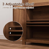 EROMMY 5 Tier Rattan Bookshelf with Drawer, 71" Tall Boho Bookcase, Large Wooden Farmhouse Bookshelf with Doors Storage Cabinet and Display Shelves for Living Room, Bedroom, Home Office, Walnut EROMMY