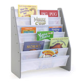 Humble Crew Kids Bookshelf 6-Tier Book Rack Organizer, Extra Large Toddler Bookcase with Fabric Storage Pockets, Front-Facing Display for Children’s Books, Grey/White, Nursery & Playroom Storage Humble Crew