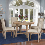 Harper & Bright Designs 5-Piece Farmhouse Dining Table Set Wood Round Extendable Dining Table and 4 Upholstered Dining Chairs (Natural Wood Wash) Harper & Bright Designs