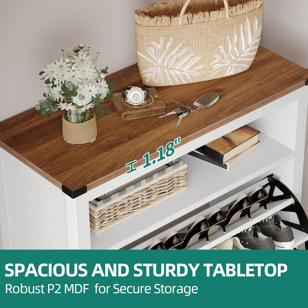 YITAHOME Shoe Cabinet with 2 Flip Drawers, Entryway Shoe Storage Cabinet with Open Shelves and Led Light, Free Standing Hidden Shoe Rack Storage Organizer for Entryway/Hallway/Closet, White YITAHOME