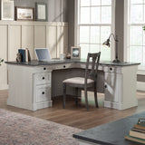 Sauder Palladia L-Shaped Home Office Desk, L: 68.74" x W: 65.12" x H: 29.61", Glacier Oak Finish Sauder