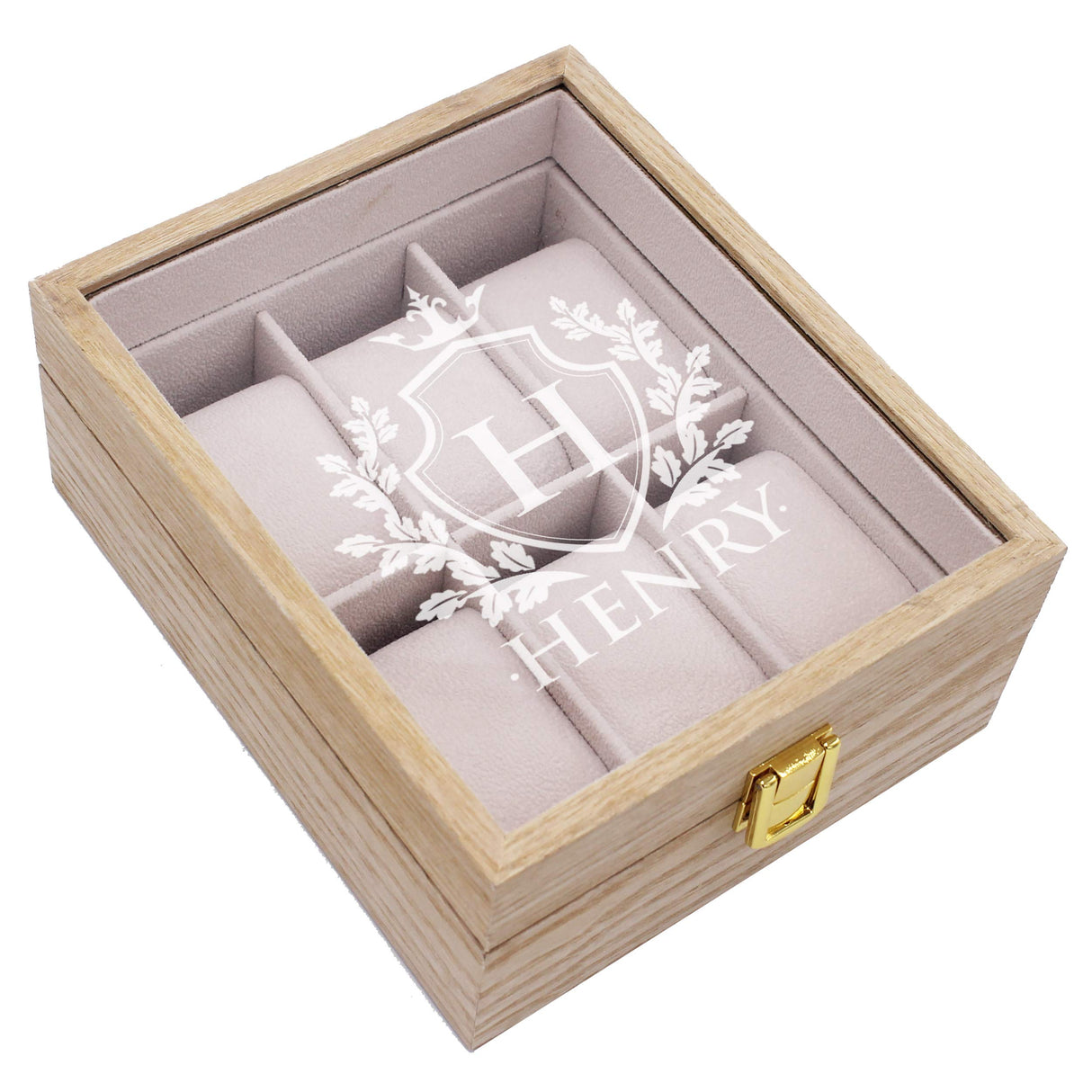 Custom Personalized 6 Slot Watch Storage Box and Glass Display Case - Customized with Your Engraved Style Choice (Distressed Wood) My Personal Memories