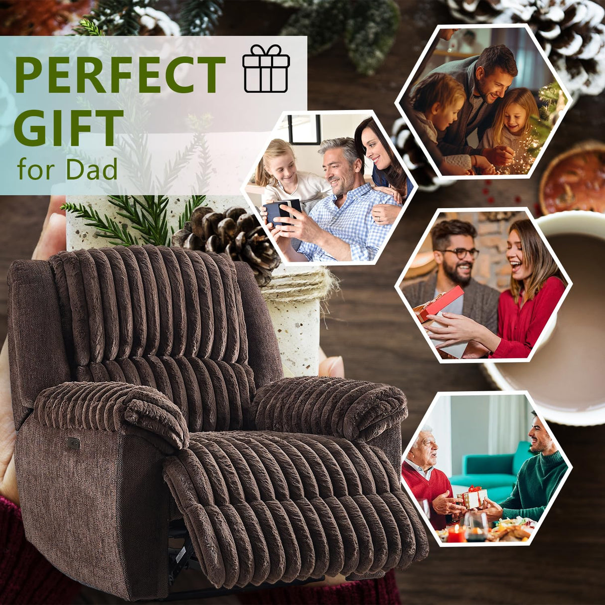 Oversized Power Recliner Chair, Extra Large Recliner Chairs for Adults, Faux Fur Electric Recliner for Living Room, Includes USB Port,Lumbar Support, 26" Seat Width,Brown TODRANI