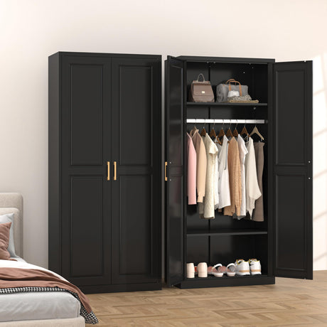 TIMELESS PIECES Metal Wardrobe Cabinets,Black Armoire Wardrobe Closet with Hanging Rod,Clothes Storage Cabinet with Adjustable Shelves and Doors,Clothing Cabinet for Bedroom, Office, Laundry Room TIMELESS PIECES