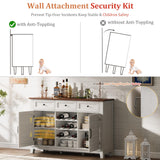 SLEKVERSA Farmhouse 53.5'' Wine Bar Cabinet with Sliding Barn Door, Buffet Cabinet with 3 Drawer, Adjustable Shelf and Removable Wine Rack for Dining Room, Kitchen, Living Room (White) SLEKVERSA