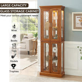 Mcltopz Lighted Curio Cabinet with Tempered Glass Doors, 6 Tiers Curio Diapaly Cabinet with Adjustable Shelves and Mirrored Back Panel, Floor Standing Glass Display Cabinet for Home No Bulb (Oak) Mcltopz