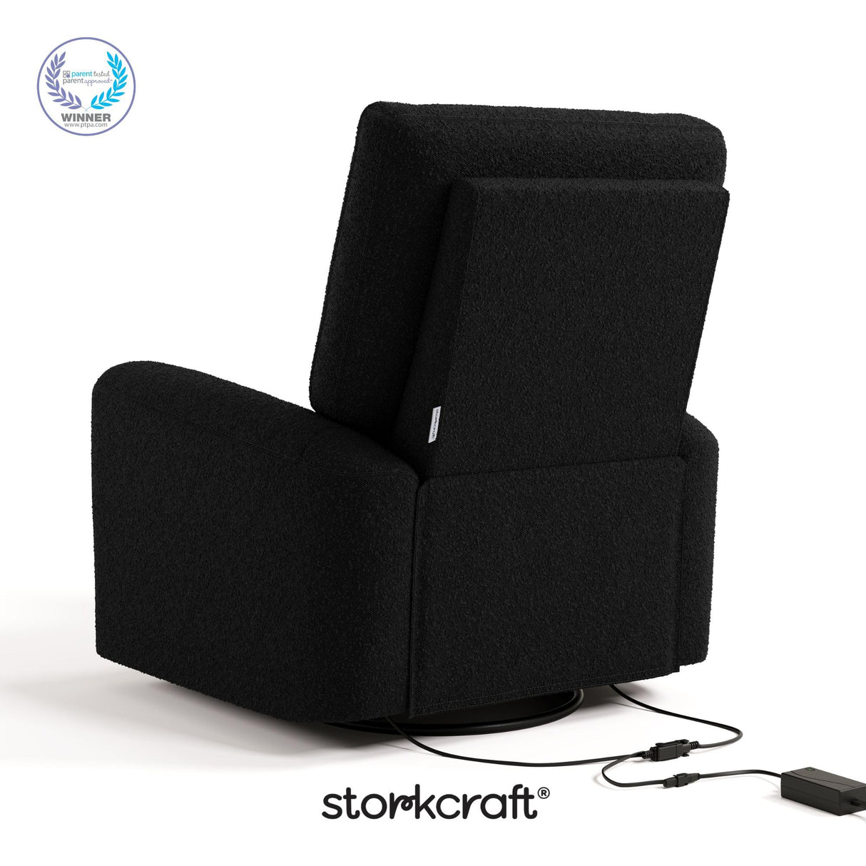 Storkcraft Sorrento Deluxe Power Recliner Swivel Glider (Black Boucle) – Premium Electronic Power Recliner for Nursery, Includes Dual-USB Charging Port with USB-A & USB-C, Nursery Glider Rocking Chair Storkcraft