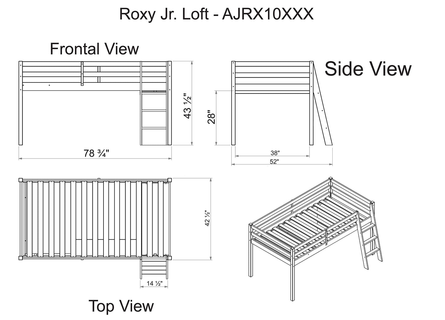 Roxy Pine Twin Junior Loft Bed, White Finish with Pink & White Tent, Guardrails, Machine Washable Polyester Tent, Variety of Colors