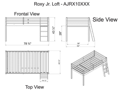 Roxy Pine Twin Junior Loft Bed, White Finish with Pink & White Tent, Guardrails, Machine Washable Polyester Tent, Variety of Colors