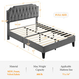 Yaheetech Full Bed Frame Velvet Upholstered Platform Bed with Curved Headboard, Height-Adjustable Headboard/Noise-Free/Wooden Slats Support/No Box Spring Needed/Easy Assembly, Dark Gray Full Bed Yaheetech