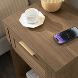 OAKHAM HOME Nightstand, Boho End Table with Drawer and Storage Shelf, Accent Table, Minimalist Sofa/Bed Side Table, for Bedroom Set of 2 (Walnut) OAKHAM HOME